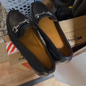 Black Women's size eight, Horse bit Leather Loafers with Silver Detailing